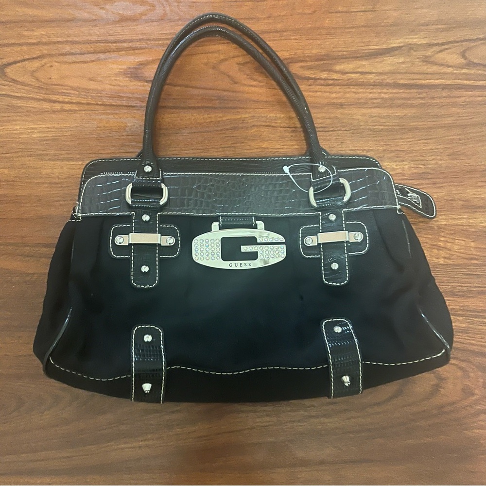 Vintage Guess Denim Monogram Medium Satchel Bag